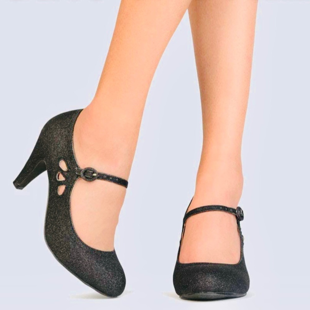 J. Adams Pixie Classic Black Glitter Mary Jane Pumps, Like new